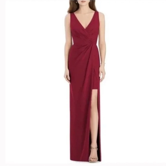NWT Jenny Packham V Neck Crepe Column Gown Bridesmaid Dress Burgundy Sz 16 - Picture 1 of 11